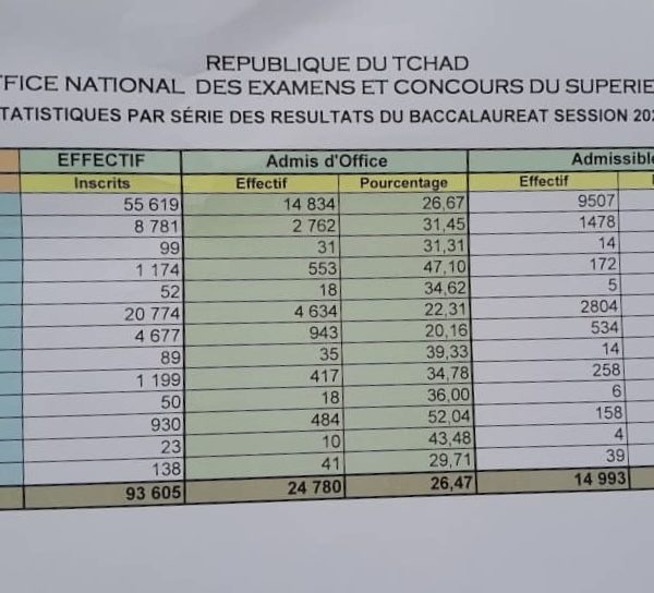 Tchad/Baccalauréat 2024 : 24 780 candidats déclarés admis d’office soit un taux de réussite de 26, 47 %