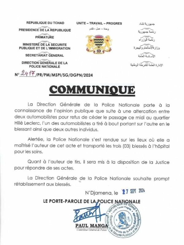 Fusillade à N’Djamena : 3 personnes blessées