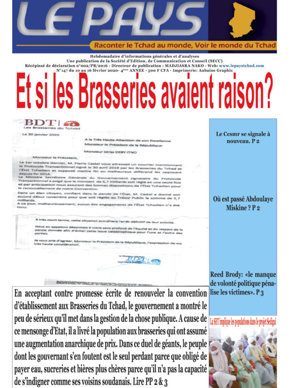 A la Une de votre hebdomadaire no 147 paru ce lundi 10 février 2020