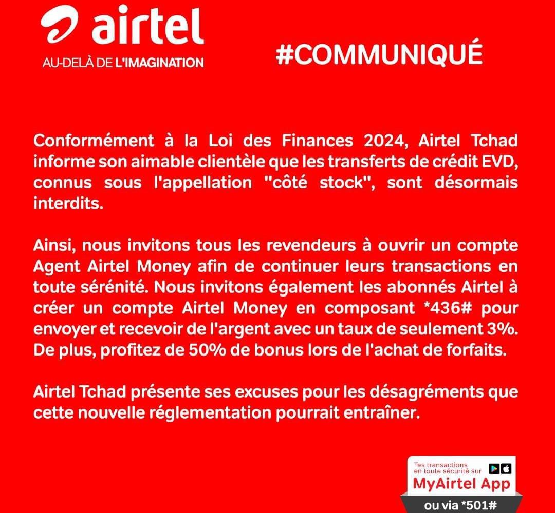 Airtel Tchad :  les transferts “Côté stock” désormais interdits 1